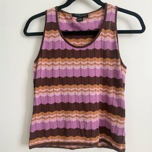 Vintage Silk Blend Knitted Tank Top Purple and Brown Size Petite Large